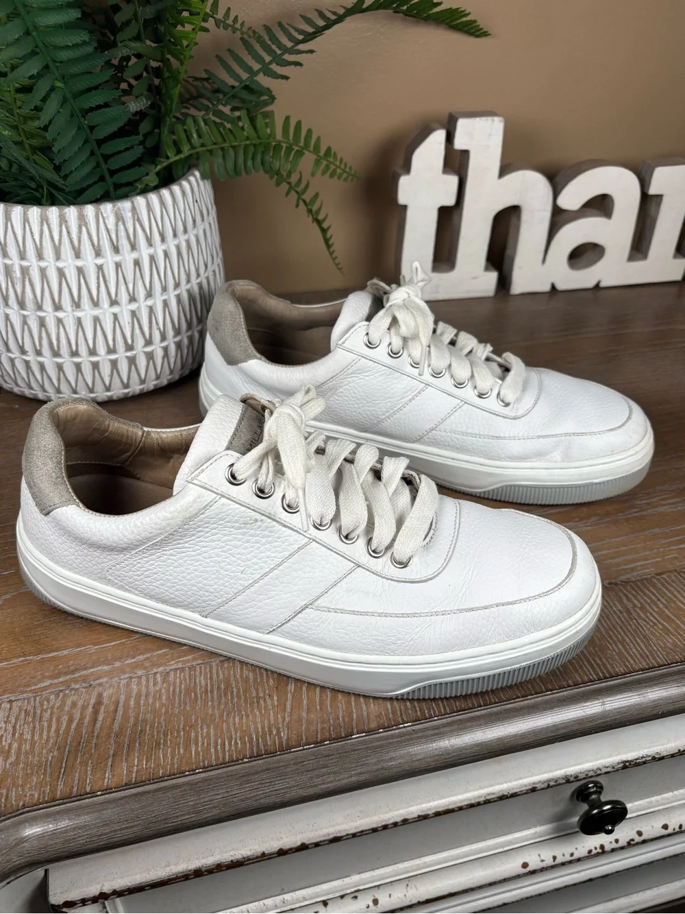 Peter Millar Collection Vantage Pebble Grain Leather White Sneakers Size 9M
